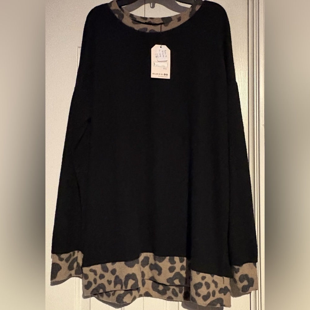 Elegant Black Sweater with Leopard Accents